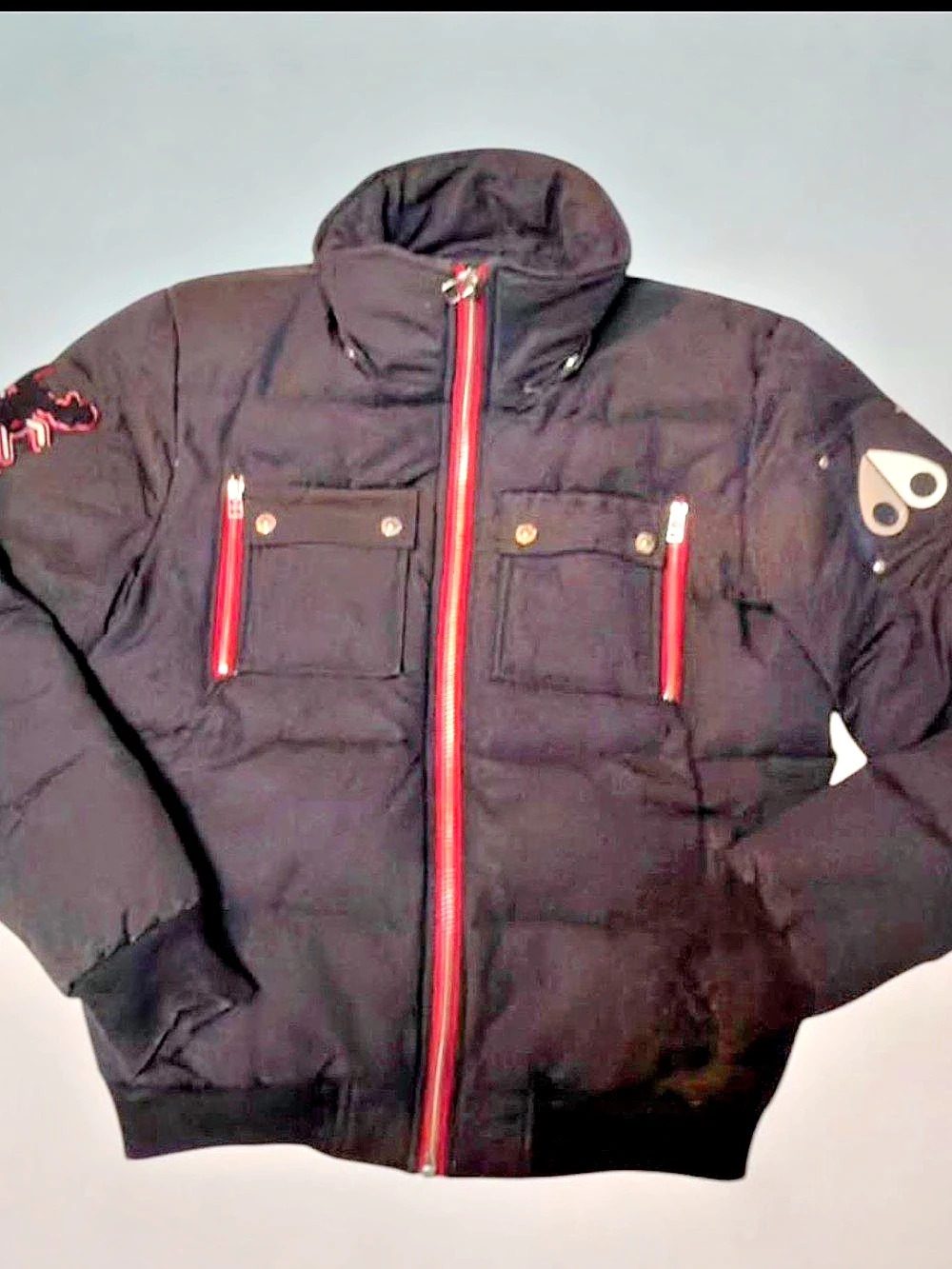 Moose Knuckles Black & Red Plaid Puffer Jacket Medium